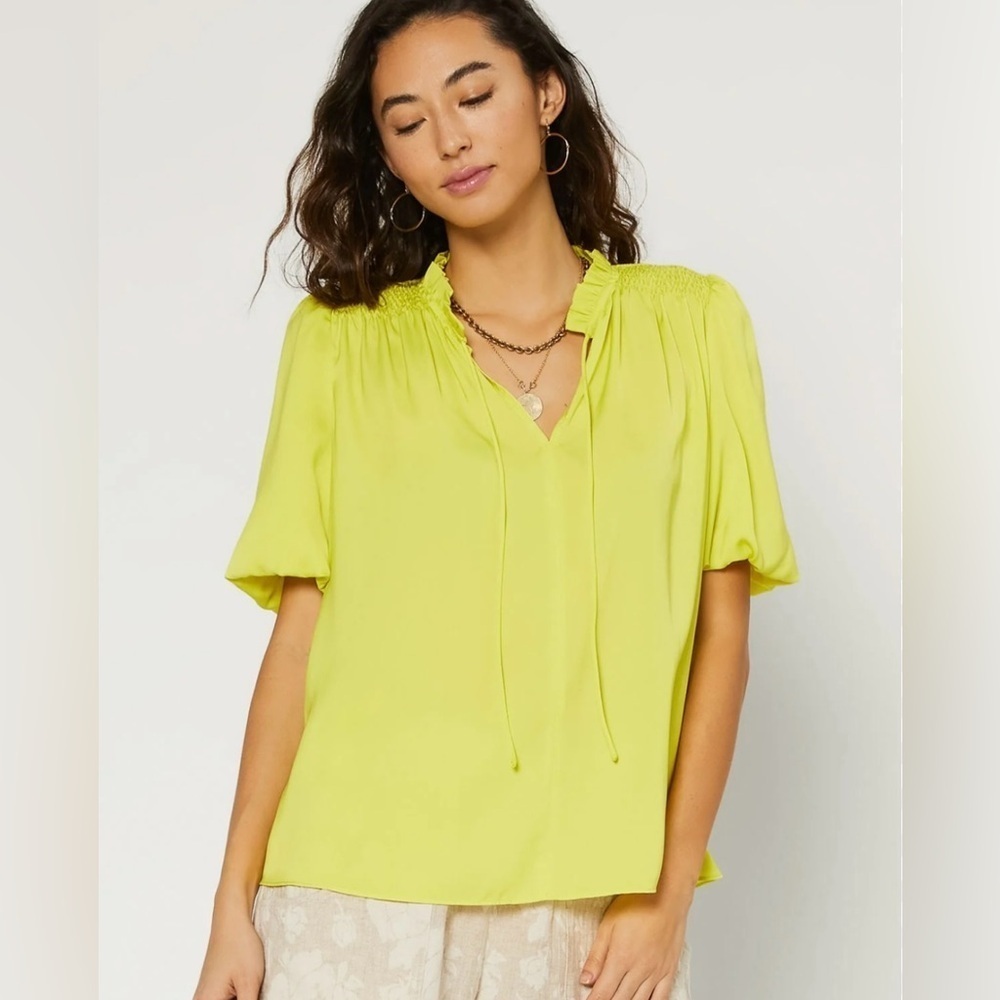 ROSE & OLIVE Bright yellow ruffle keyhole neckline top size XL